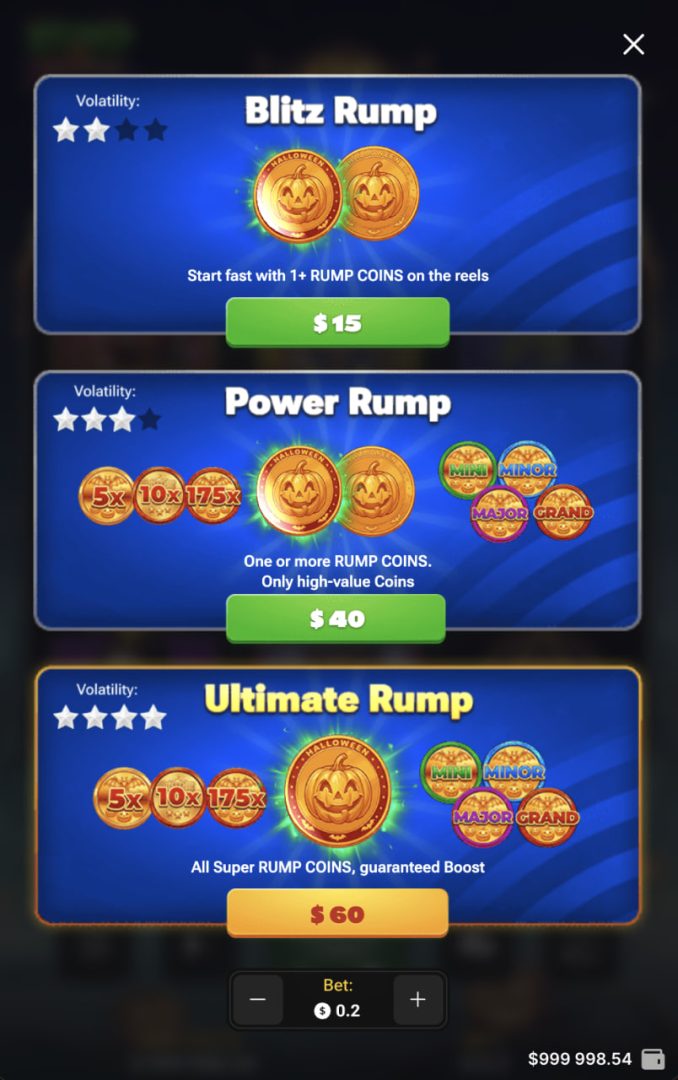 Demo Rump & Halloween na smartfonie – opcje Buy Bonus w pionie