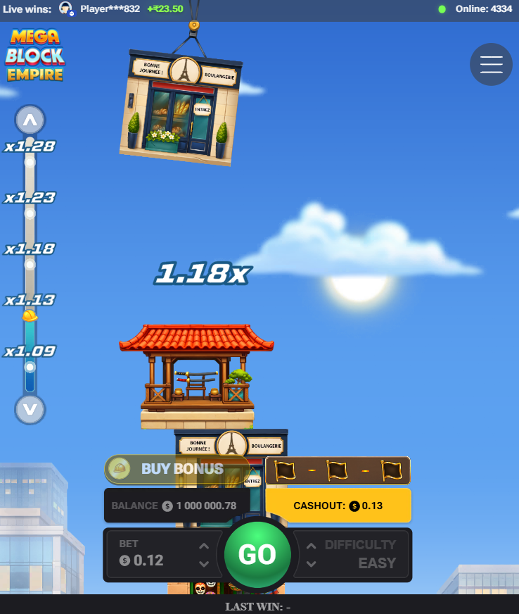 MegaBlock Empire w demo na telefonie ustawionym pionowo