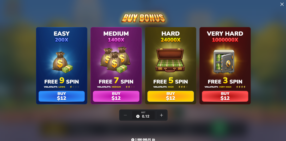 Ekran zakupu bonusu MegaBlock Empire z czterema pakietami free spinów