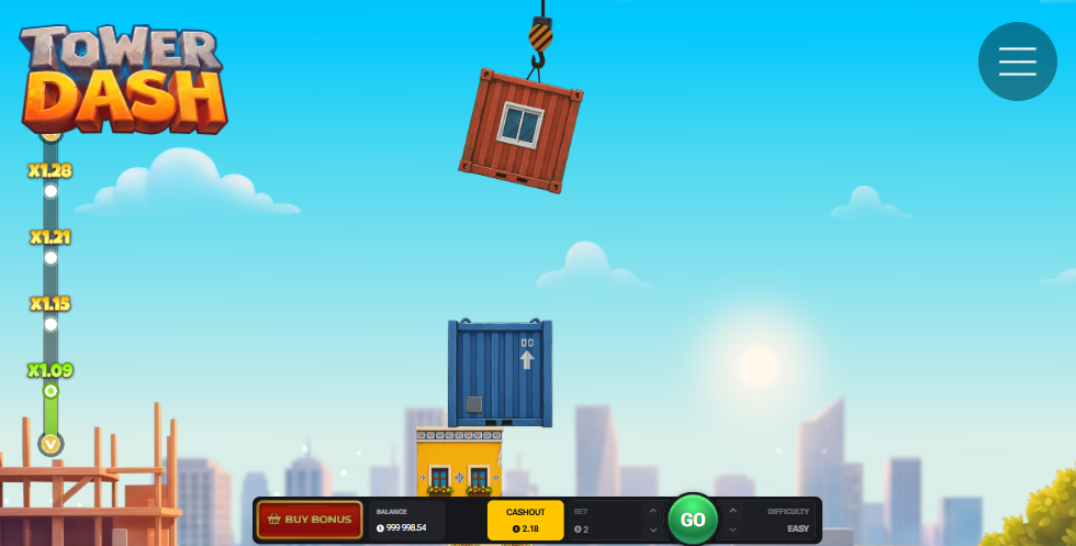 Dźwig opuszczający kontener w grze Tower Dash