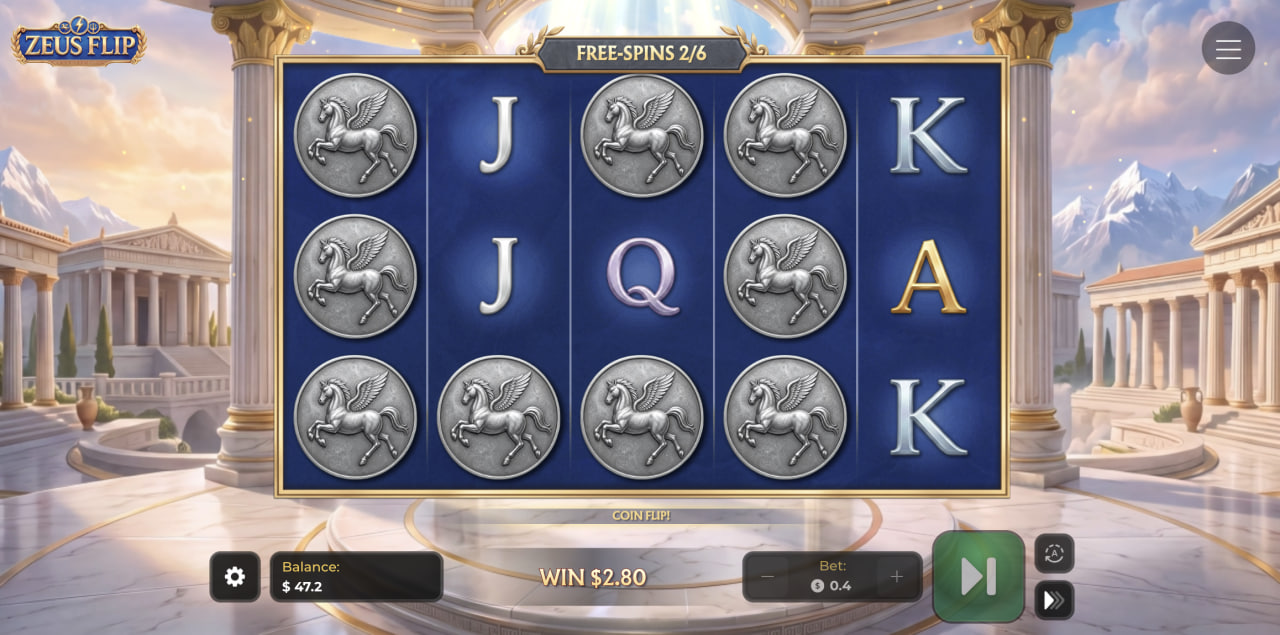 Demo Zeus Flip – darmowe spiny z monetami Pegaza i aktywnym Coin Flip